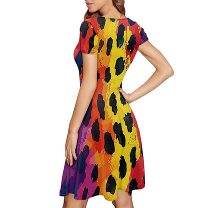 Women Scoop Neck Short Sleeve Ruffle Dress