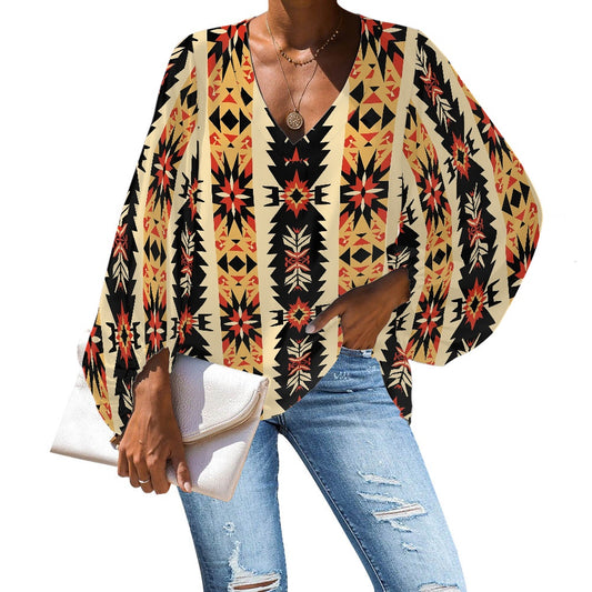 V-Neck Chiffon Puff Sleeve Blouse by Luxtrini 4XL