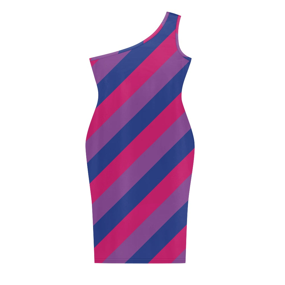 Discover Elegance: Luxtrini's One-Shoulder Slim Dress - Purple Stripes