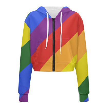Rainbow Women's long sleeve short hooded sweatshirt white