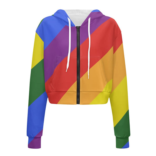 Rainbow Women's long sleeve short hooded sweatshirt white