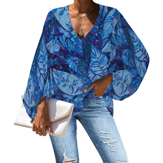 V-Neck Chiffon Puff Sleeve Blouse by Luxtrini 4XL