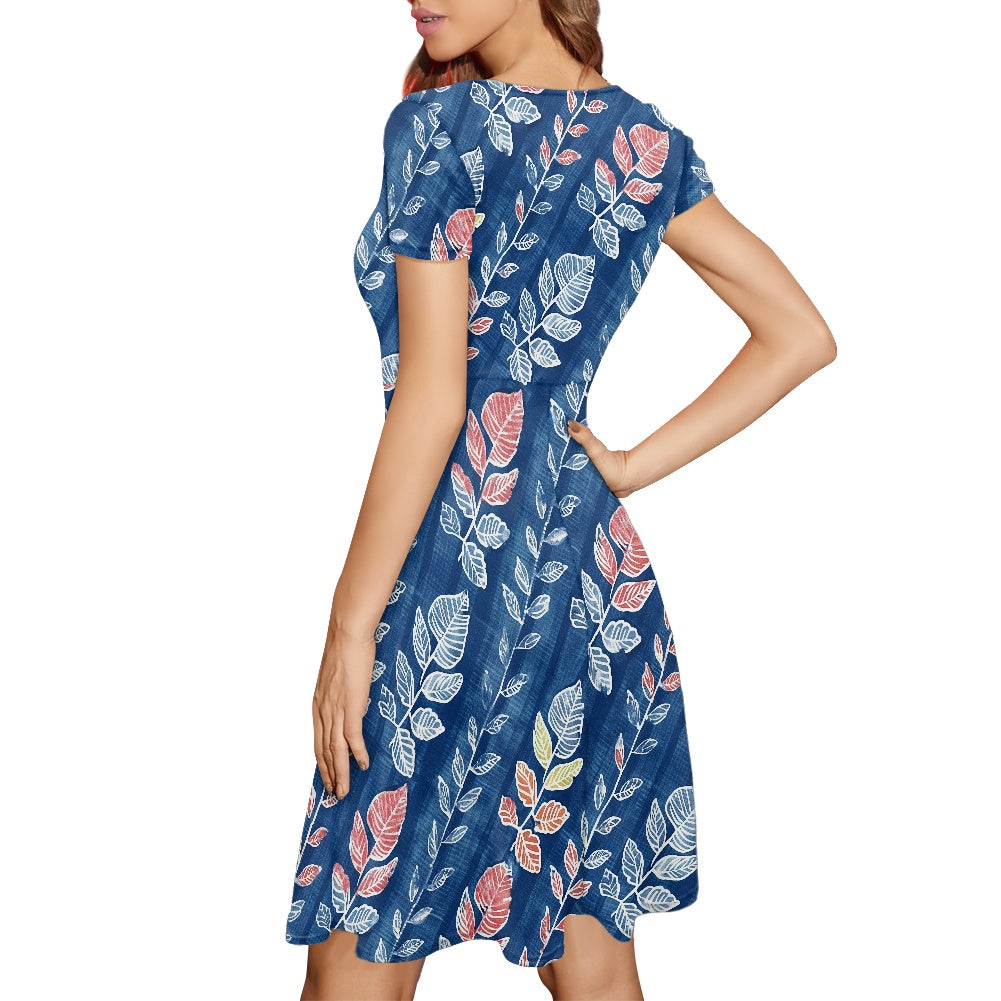 Women Scoop Neck Short Sleeve Ruffle Dress