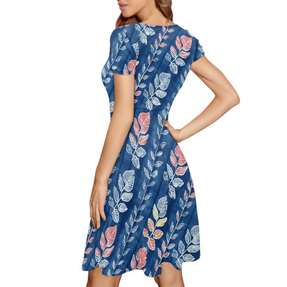 Women Scoop Neck Short Sleeve Ruffle Dress