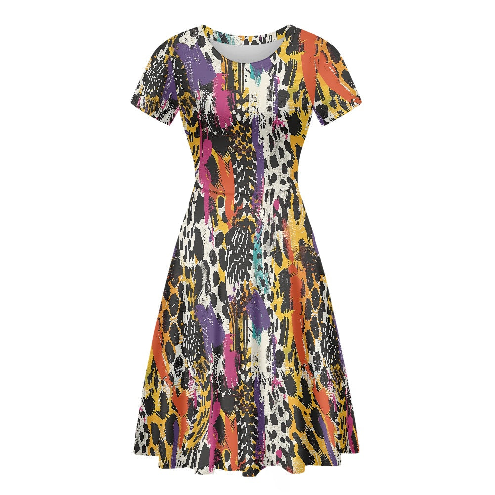 Women Scoop Neck Short Sleeve Ruffle Dress white