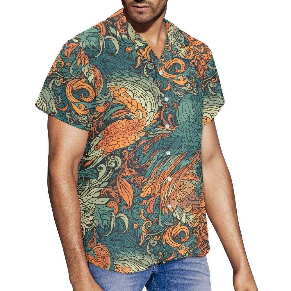 Luxtrini Men’s Dragon and Phoenix Aloha Shirt – Eco Hawaiian Button-Up with Artistic Mythology Print (2XS–7XL)