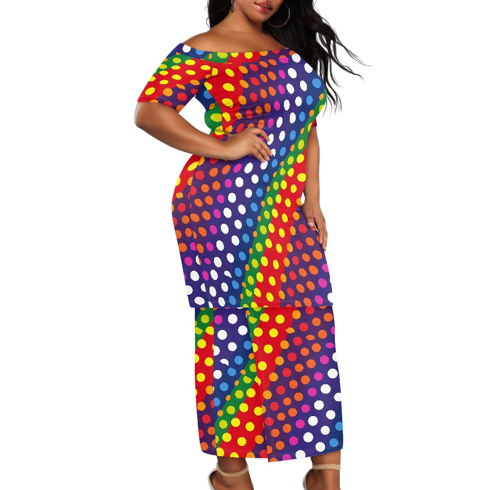 LGBTQ-Friendly Rainbow Polka Dot Guinea Style Maxi Dress Set by Luxtrini