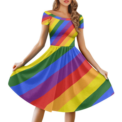 Rainbow Off shoulder short sleeved dress