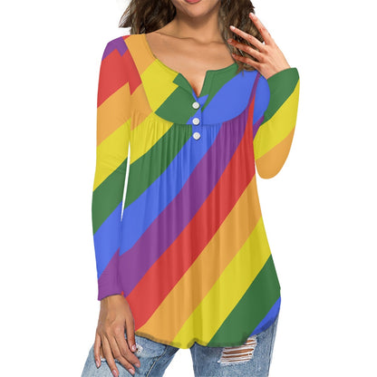 Rainbow Casual round neck long sleeve T-shirt