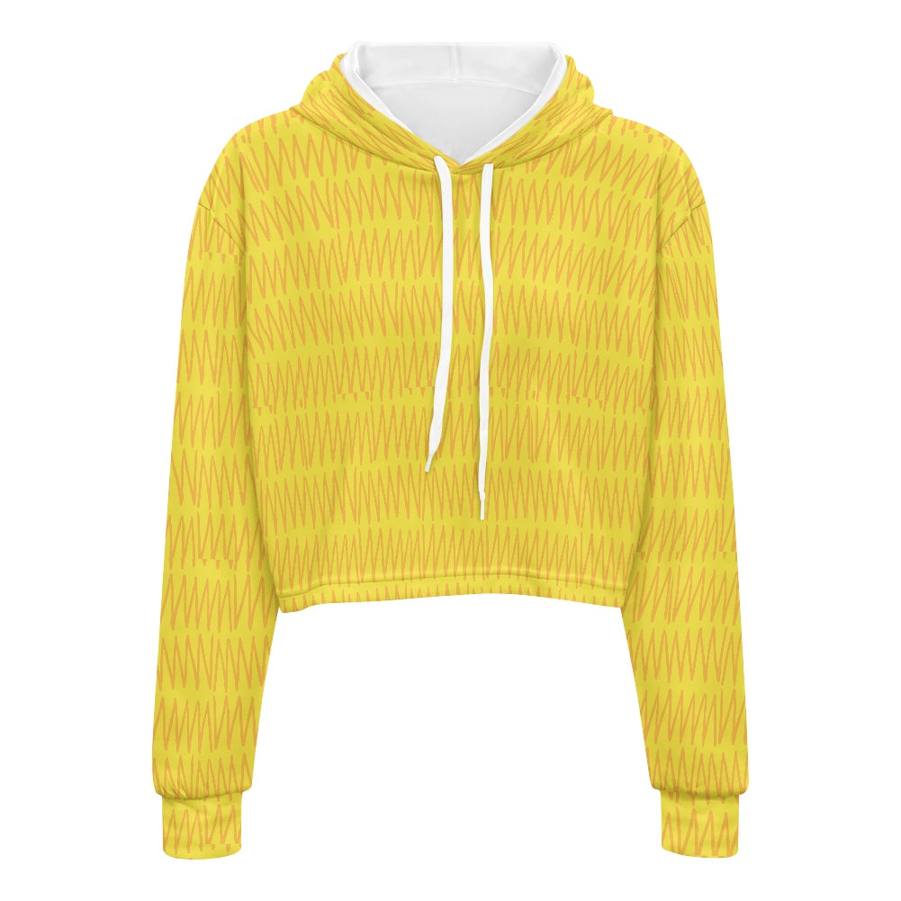 Women's midriff-baring sweatshirt - Yellow mudcloth white