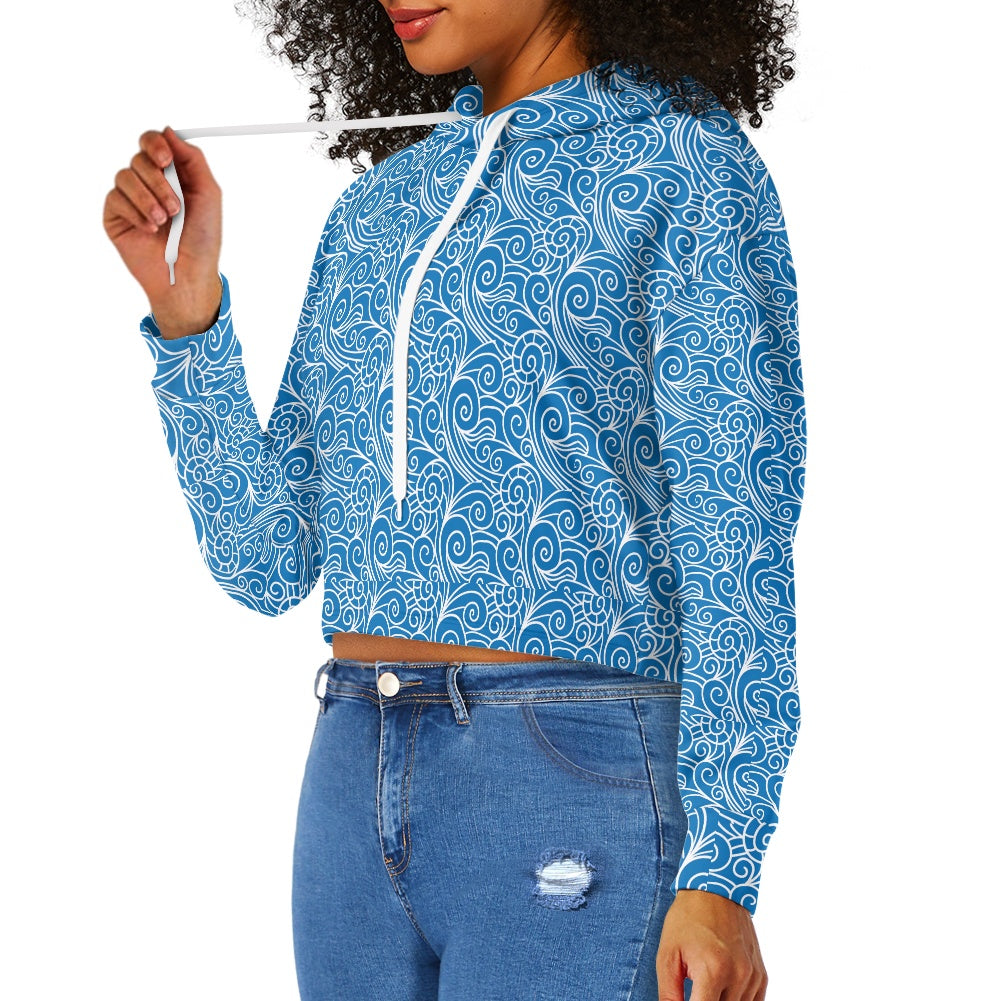 Women's midriff-baring sweatshirt - Chinese Blue Wind