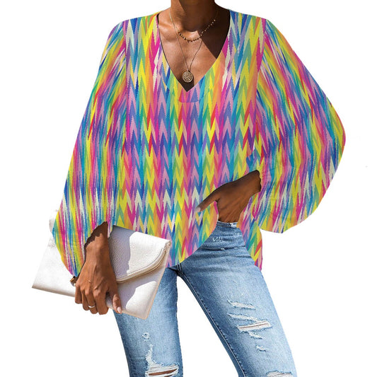 V-Neck Chiffon Puff Sleeve Blouse by Luxtrini 4XL