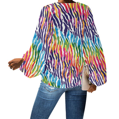 V-Neck Chiffon Puff Sleeve Blouse by Luxtrini