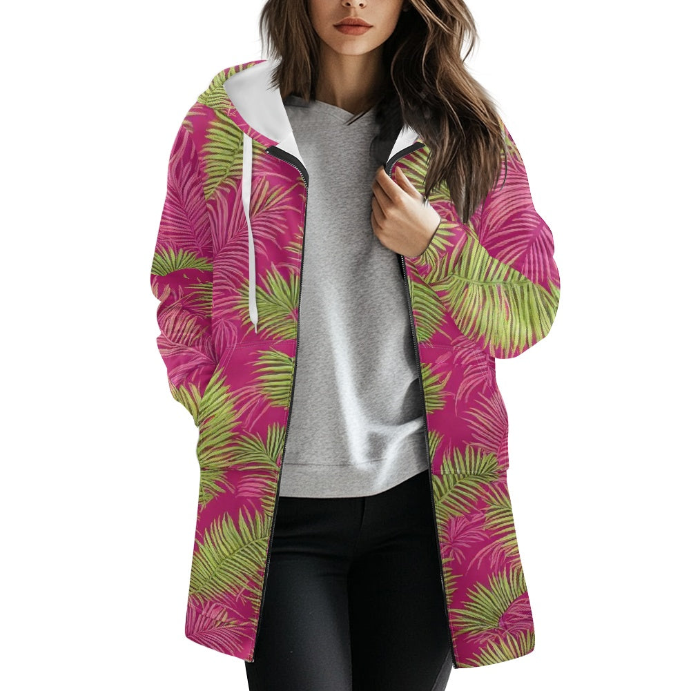 Women's mid-length hooded sweatshirt cardigan white