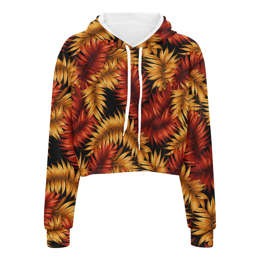 Women's midriff-baring sweatshirt - Red & Gold Tropical white