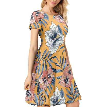 Women Scoop Neck Short Sleeve Ruffle Dress