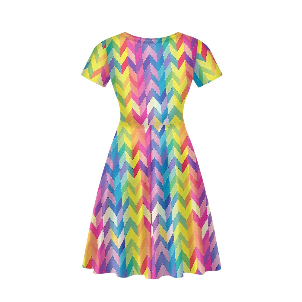Women V-Neck Short Sleeve Ruffle Dress