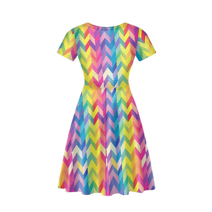 Women V-Neck Short Sleeve Ruffle Dress