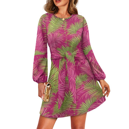 Waist Long Sleeve Tie Dress white