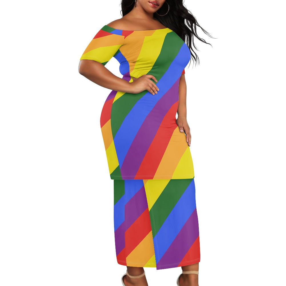 Rainbow Guinea Style Maxi Dress Set