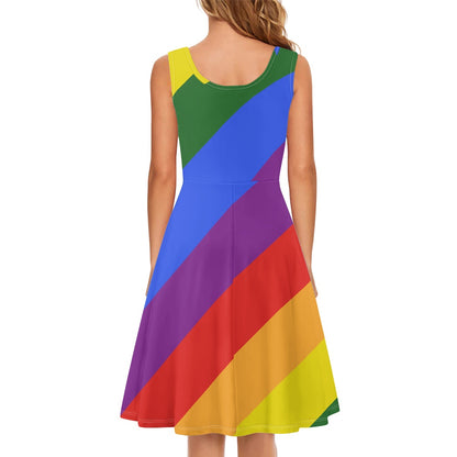 Rainbow Tank Dress for Women - Scoop Neckline, Sleeveless, Customizable, Perfect for Summer and Pride Events