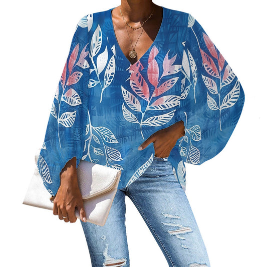 V-Neck Chiffon Puff Sleeve Blouse by Luxtrini 4XL