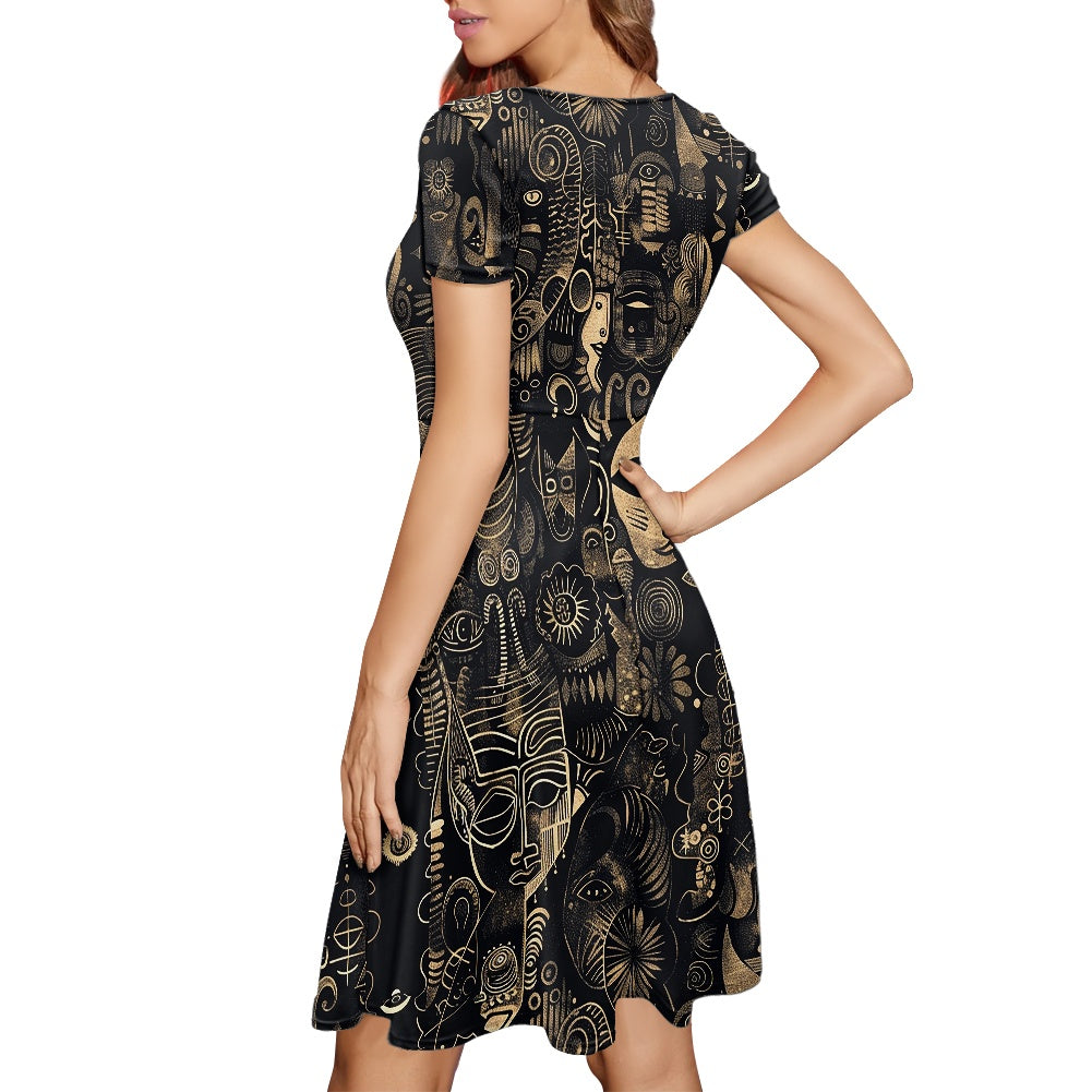 Women Scoop Neck Short Sleeve Ruffle Dress