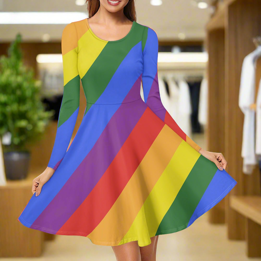 LGBTQ Pride Women Scoop Neck Long Sleeve Ruffle Dress