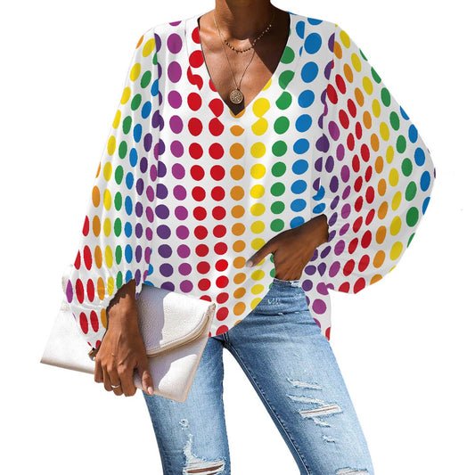 V-Neck Chiffon Puff Sleeve Blouse by Luxtrini 4XL