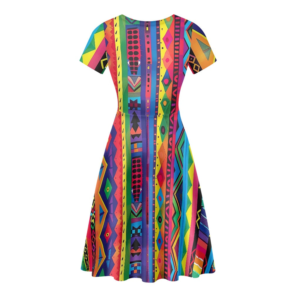 Women Scoop Neck Short Sleeve Ruffle Dress