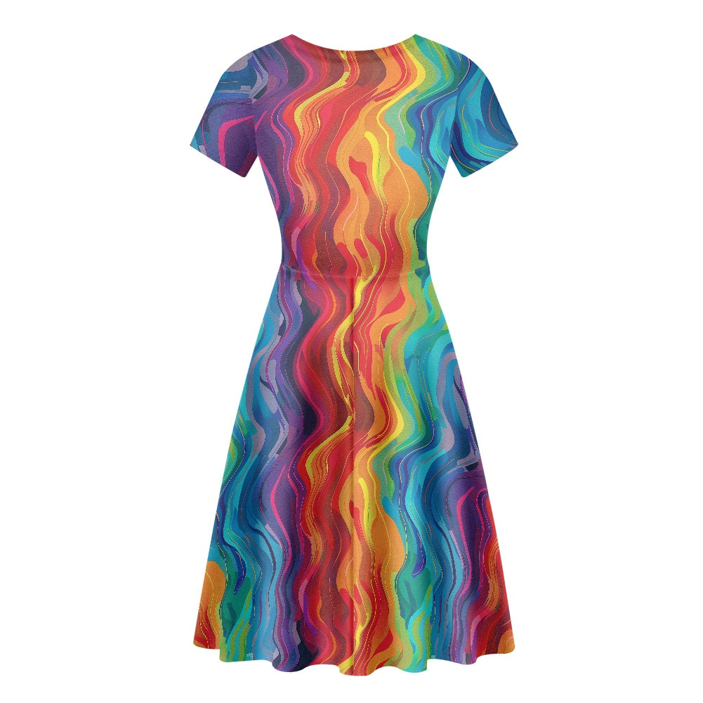 Women Scoop Neck Short Sleeve Ruffle Dress