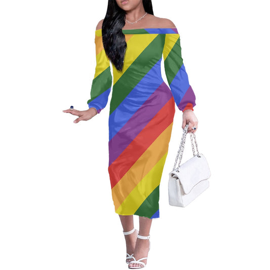 Rainbow Women's Off The Shoulder Long Sleeve dress white