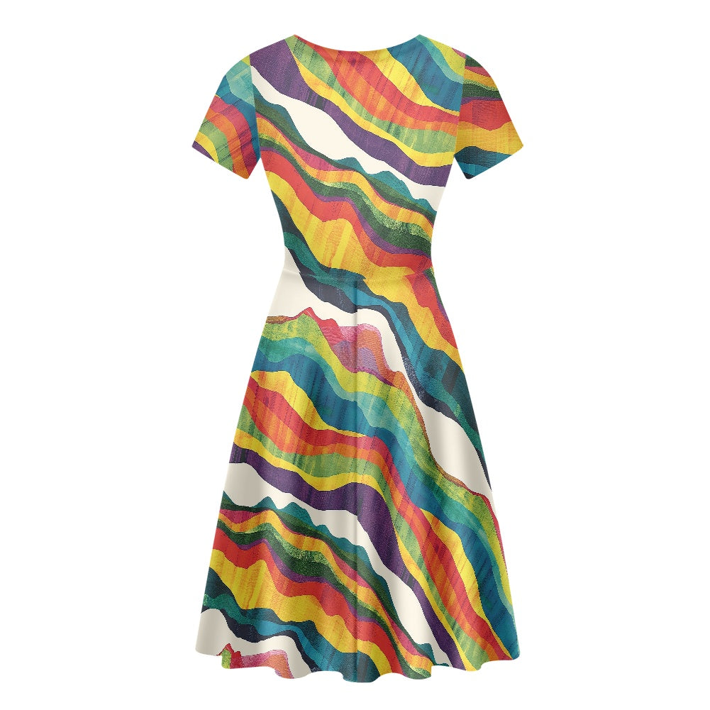 Women Scoop Neck Short Sleeve Ruffle Dress
