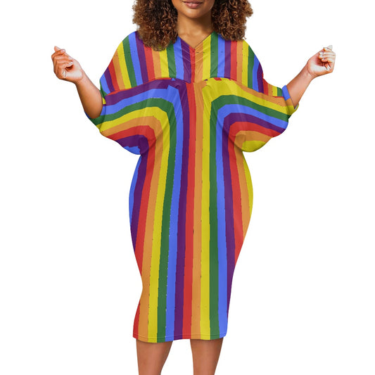 Rainbow Bat-sleeve hip dress