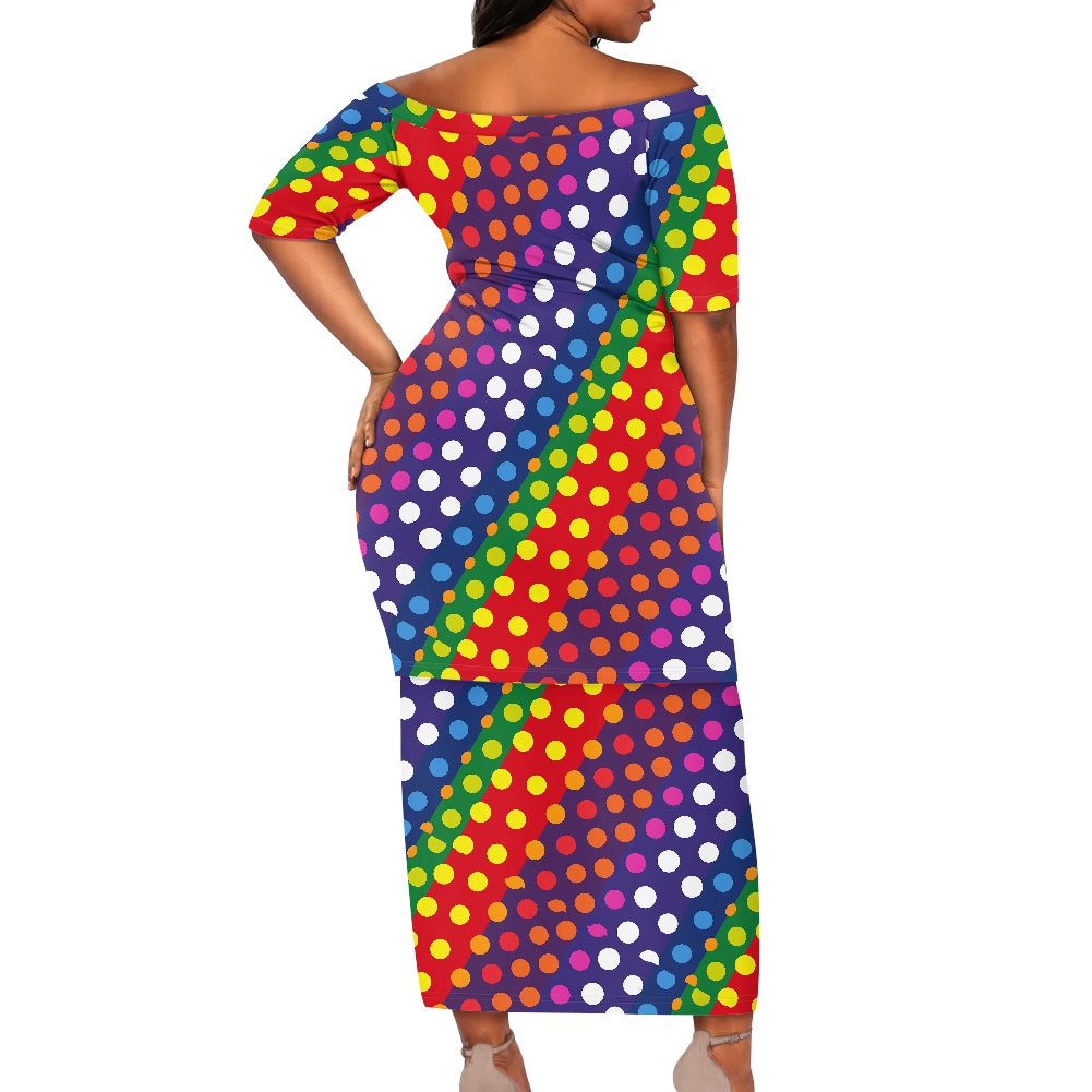 LGBTQ-Friendly Rainbow Polka Dot Guinea Style Maxi Dress Set by Luxtrini