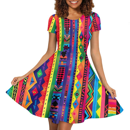 Women Scoop Neck Short Sleeve Ruffle Dress