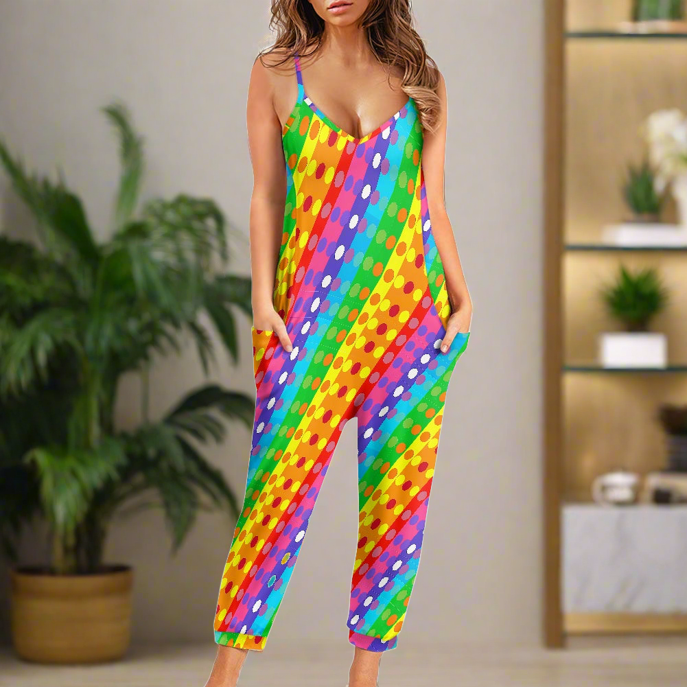 Rainbow Polka Dot Pride Rompers - Exclusive One-of-a-Kind Luxury Romper - Limited Edition, Ethically Made, and Stylishly Comfortable
