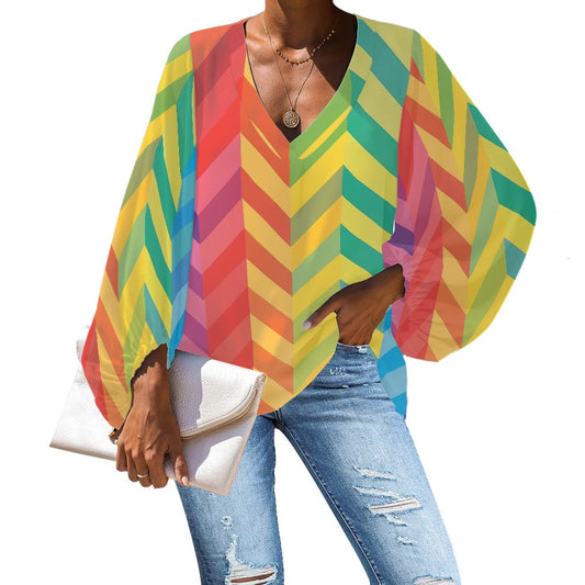 V-Neck Chiffon Puff Sleeve Blouse by Luxtrini: Unveil Your Bold Elegance 4XL