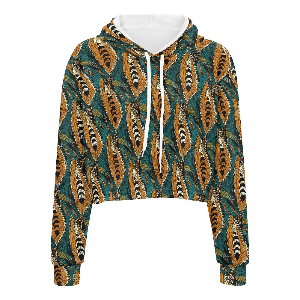 Women's midriff-baring sweatshirt - Ethnic white