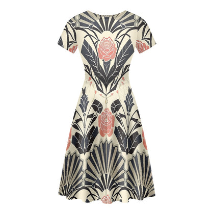 Women Scoop Neck Short Sleeve Ruffle Dress