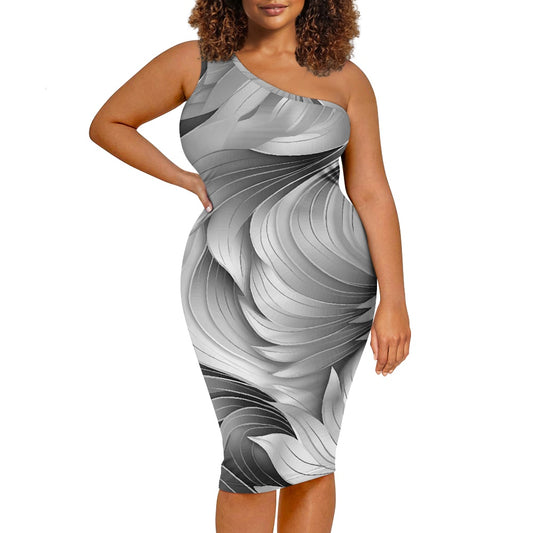 Discover Elegance: Luxtrini's One-Shoulder Slim Dress - Gray Tropical