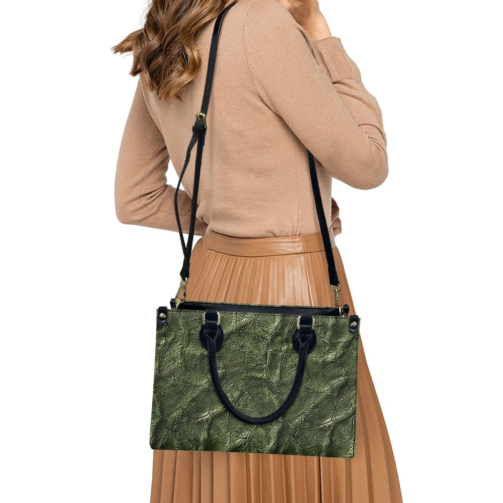 Moss Luxe: Timeless Textured Green PU Leather Women's Twill Handbag