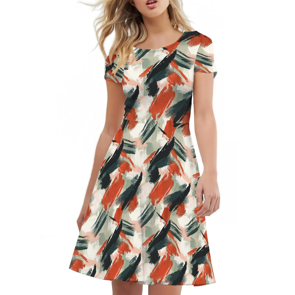 Women Scoop Neck Short Sleeve Ruffle Dress
