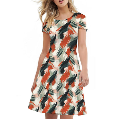 Women Scoop Neck Short Sleeve Ruffle Dress