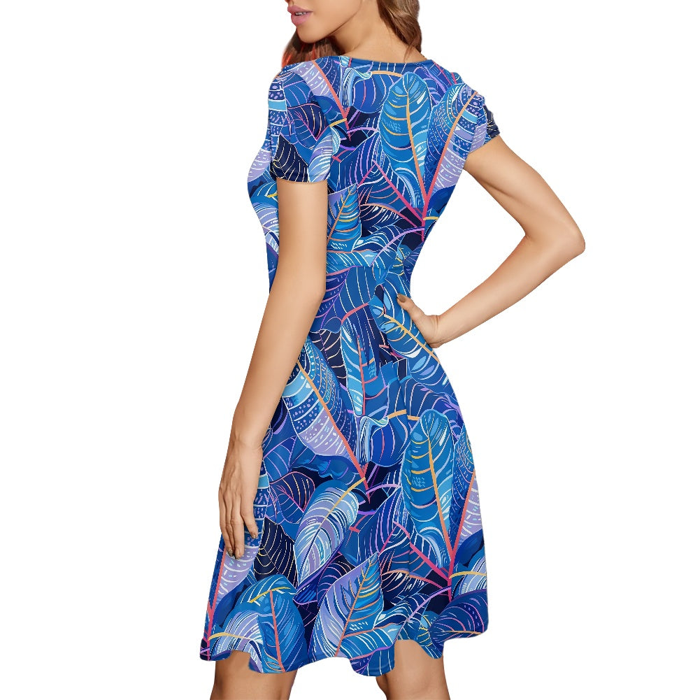 Women Scoop Neck Short Sleeve Ruffle Dress