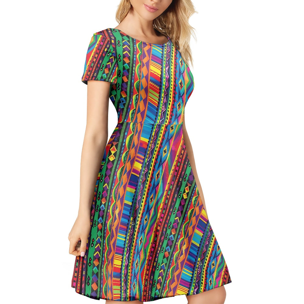 Women Scoop Neck Short Sleeve Ruffle Dress