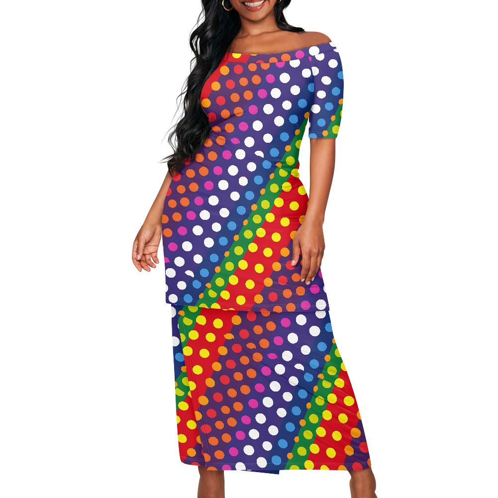 LGBTQ-Friendly Rainbow Polka Dot Guinea Style Maxi Dress Set by Luxtrini