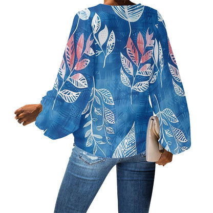V-Neck Chiffon Puff Sleeve Blouse by Luxtrini