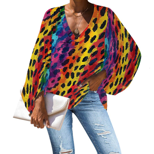 V-Neck Chiffon Puff Sleeve Blouse by Luxtrini 4XL
