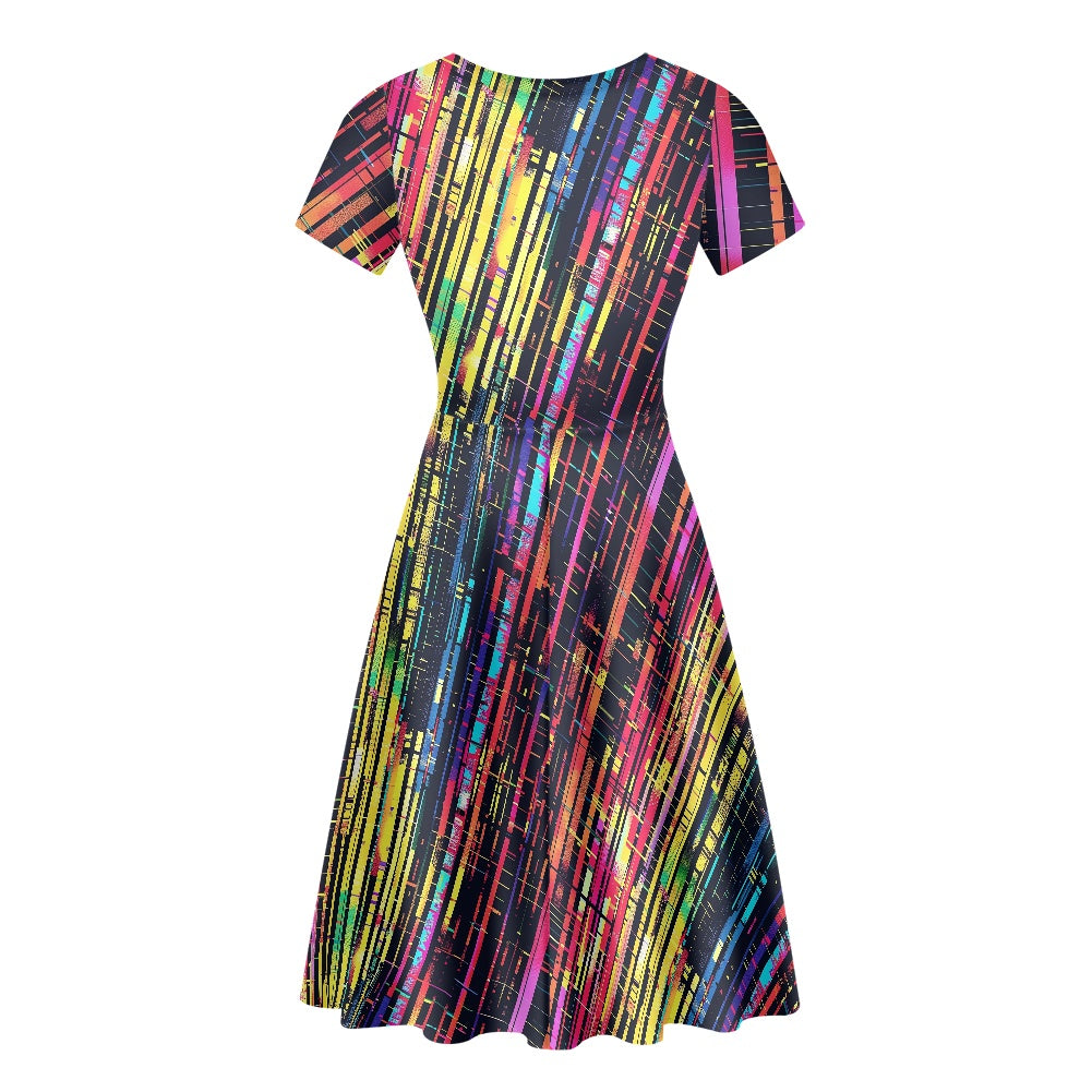 Women Scoop Neck Short Sleeve Ruffle Dress